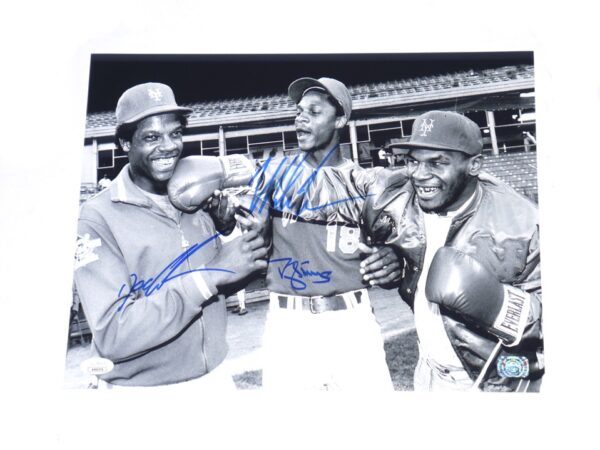 New York Mets Dwight Gooden Darryl Strawberry & Boxing Hall of Famer Mike Tyson Signed 11x14 Black & White Photo - JSA