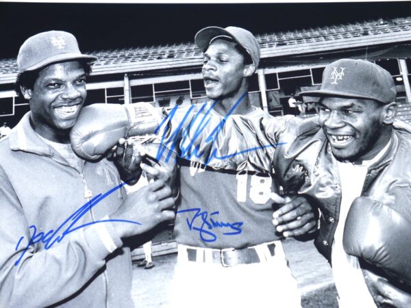 New York Mets Dwight Gooden Darryl Strawberry & Boxing Hall of Famer Mike Tyson Signed 11x14 Black & White Photo - JSA