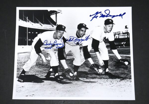 Phil Rizzuto, Andy Carey & Gil McDougald Signed New York Yankees 8 x 10 Photo - JSA LOA