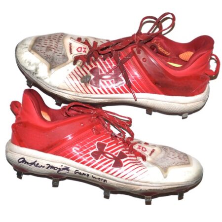 Andrew Moritz 2023 Lexington Counter Clocks Game Worn & Signed Red & Gray Under Armour Cleats