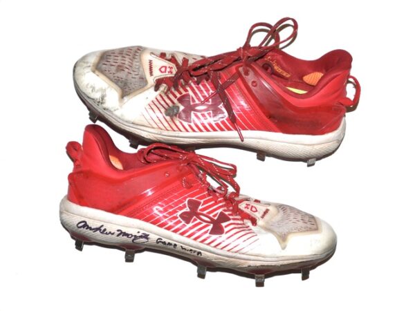 Andrew Moritz 2023 Lexington Counter Clocks Game Worn & Signed Red & Gray Under Armour Cleats