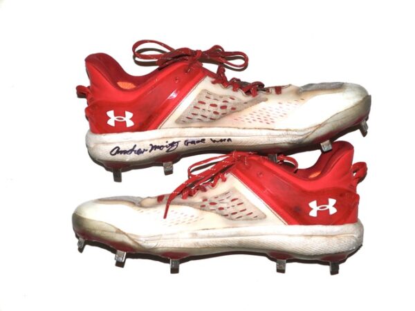 Andrew Moritz 2023 Lexington Counter Clocks Game Worn & Signed Red & Gray Under Armour Cleats
