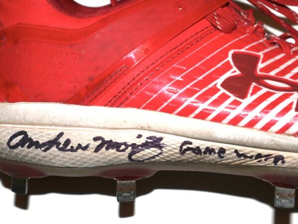 Andrew Moritz 2023 Lexington Counter Clocks Game Worn & Signed Red & Gray Under Armour Cleats