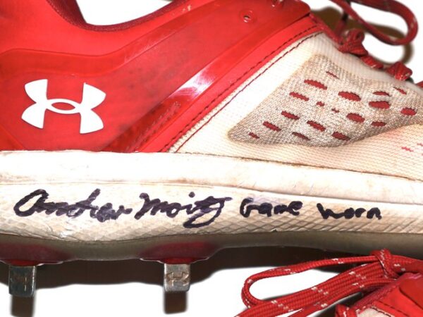 Andrew Moritz 2023 Lexington Counter Clocks Game Worn & Signed Red & Gray Under Armour Cleats