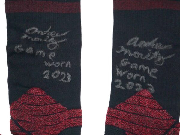 Andrew Moritz 2023 Mississippi Braves Game Worn & Signed 'MORITZ Official Stance Socks