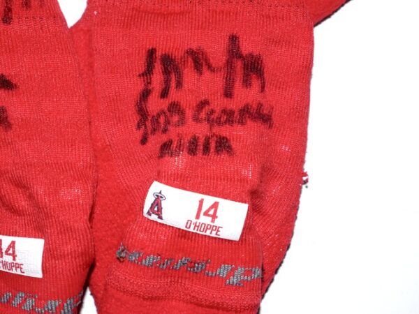 Logan O'Hoppe 2023 Game Worn & Signed Official Los Angeles Angels 14 O'Hoppe Drymax Socks