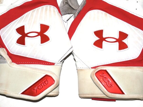 Andrew Moritz 2023 Mississippi Braves Game Worn & Signed White & Red Under Armour Batting Gloves