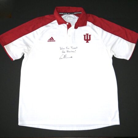 Cade Bunnell Team Issued & Signed Official White & Crimson Indiana Hoosiers Adidas Polo XL Shirt - Worn for Travel!