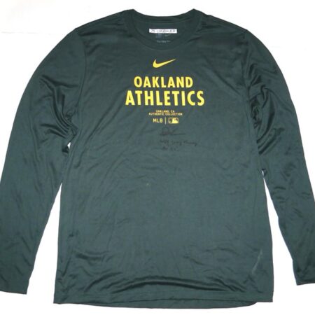 Drew Lugbauer 2024 Spring Training Worn & Signed Official Oakland Athletics 75 LUGBAUER Long Sleeve Nike Dri-Fit XL Shirt