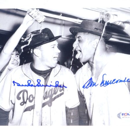 Duke Snider and Don Newcombe Brooklyn Dodgers Signed Autographed 1955 World Series Celebration 8 x 10 Photo - PSA