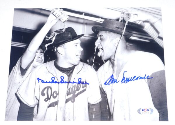 Duke Snider and Don Newcombe Brooklyn Dodgers Signed Autographed 1955 World Series Celebration 8 x 10 Photo - PSA