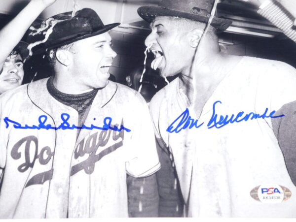 Duke Snider and Don Newcombe Brooklyn Dodgers Signed Autographed 1955 World Series Celebration 8 x 10 Photo - PSA