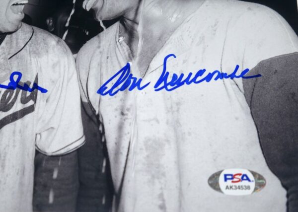 Duke Snider and Don Newcombe Brooklyn Dodgers Signed Autographed 1955 World Series Celebration 8 x 10 Photo - PSA