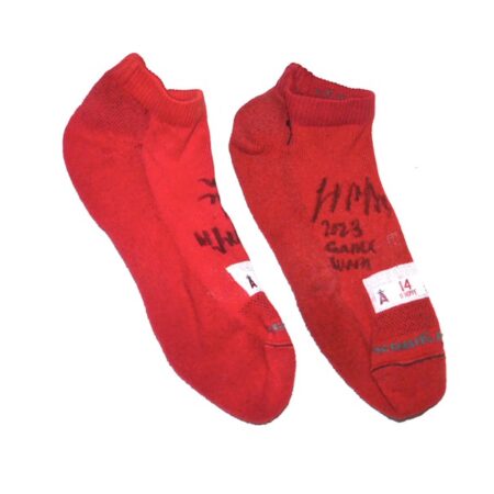 Logan O'Hoppe 2023 Los Angeles Angels Game Worn & Signed Official 14 O'Hoppe Drymax Socks - Two Left Socks