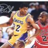 Magic Johnson Signed Los Angeles Lakers 8 x 10 Vs Michael Jordan - Beckett Witnessed