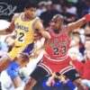 Magic Johnson Signed Los Angeles Lakers 8 x 10 Vs Michael Jordan - Beckett Witnessed