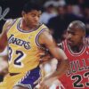 Magic Johnson Signed Los Angeles Lakers 8 x 10 Vs Michael Jordan - Beckett Witnessed