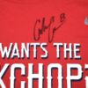Coleman Crow Rocket City Trash Pandas Practice Worn & Signed WHO WANTS THE PORKCHOP? Shirt