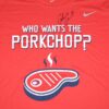 Coleman Crow Rocket City Trash Pandas Practice Worn & Signed WHO WANTS THE PORKCHOP? Shirt