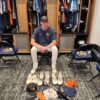 Logan Davidson with 2024 Las Vegas Aviators Game Worn & Signed Blue Arm Sleeve