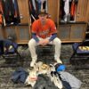 Drew Lugbauer with 2024 Las Vegas Aviators Game Worn & Signed White & Black Nike Air Jordan Baseball Cleats