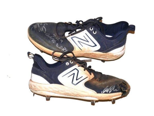 Indigo Diaz 2024 Hudson Valley Renegades Game Worn & Signed Blue & White New Balance Baseball Cleats