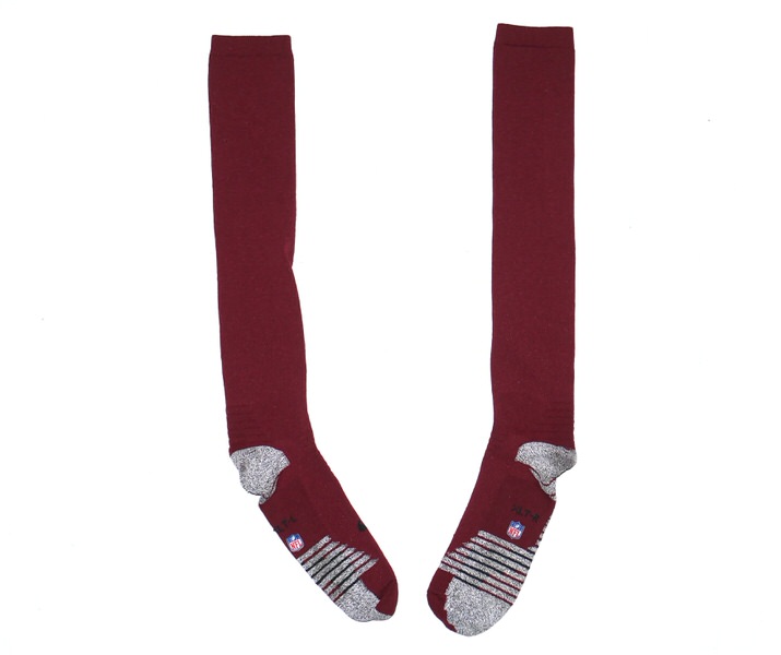 Jaryd Jones-Smith Washington Commanders 2023 Training Camp Worn Long Burgundy Nike XL Socks
