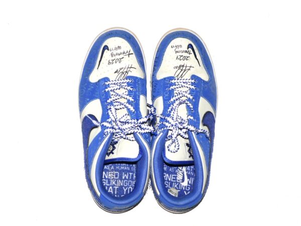 Rusber Estrada 2024 Leones de Ponce Training Worn & Signed White & Blue Nike Dunk Low Jackie Robinson Shoes