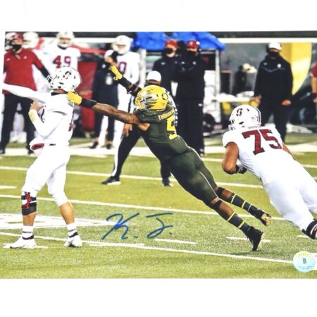 Kayvon Thibodeaux Signed Oregon Ducks Jump 8 x 10 Photo - Beckett Witnessed