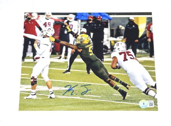 Kayvon Thibodeaux Signed Oregon Ducks Jump 8 x 10 Photo - Beckett Witnessed