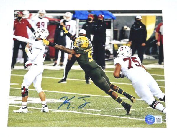 Kayvon Thibodeaux Signed Oregon Ducks Jump 8 x 10 Photo - Beckett Witnessed
