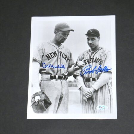 Carl Hubbell New York Giants and Bob Feller Cleveland Indians Signed Autographed 8 x 10 Photo - PSA