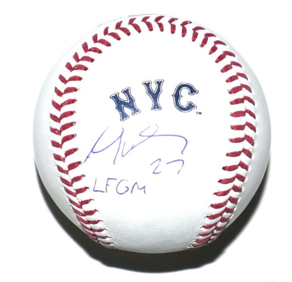 Mark Vientos Signed & Inscribed "LFGM" Rawlings Official 2024 New York Mets City Connect Logo Baseball - Beckett Witnessed - Image 2