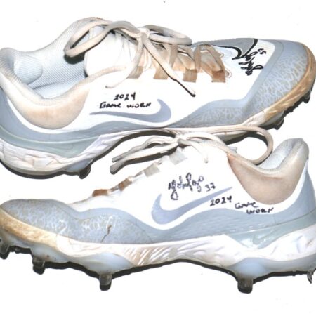 Yohel Pozo 2024 Las Vegas Aviators Game Worn & Signed White & Silver Nike React Baseball Cleats