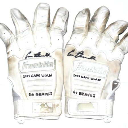 Cade Bunnell 2025 Columbus Clingstones Game Worn & Signed White & Grey Franklin Batting Gloves