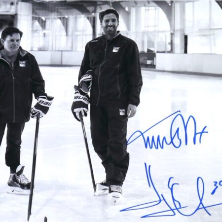 Henrik Lundqvist & Michael J. Fox Signed On Ice 11x14 Photo - Steiner