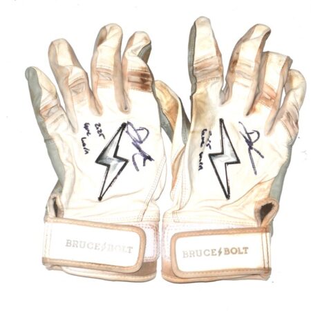 Drew Lugbauer 2025 Algodoneros Union Laguna Game Worn & Signed White, Silver & Grey Bruce Bolt Batting Gloves