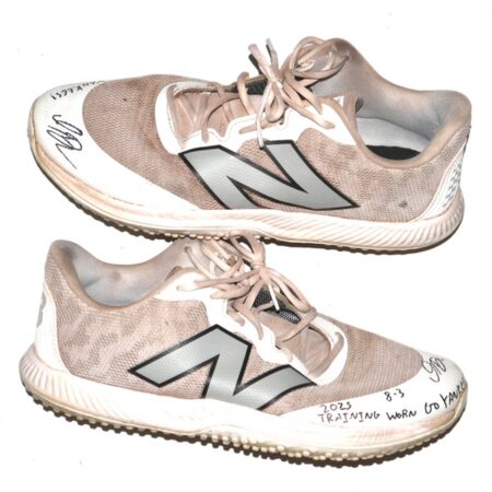 Indigo Diaz 2025 Somerset Patriots Training Worn & Signed GO YANKEES! New Balance Turf Shoes