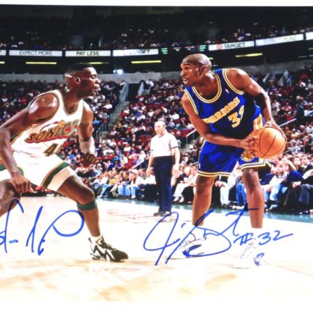Shawn Kemp Seattle Supersonics and Joe Smith Golden State Warriors Signed Autographed 8 x 10 Photo - AWM Hologram