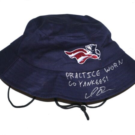 Indigo Diaz 2025 Practice Worn & Autographed Somerset Patriots British Swim School Bucket Hat - Somerset Promotional Giveaway!