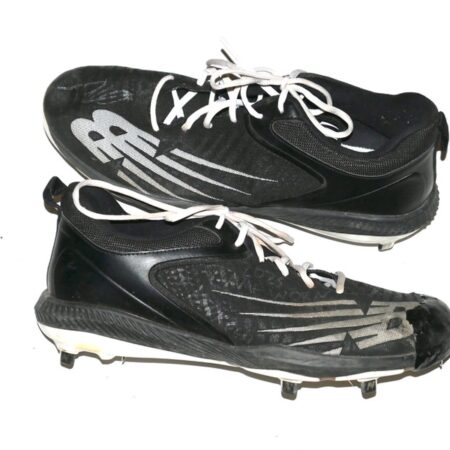 Indigo Diaz 2025 Somerset Patriots Game Worn & Signed "GO YANKEES!" Black & Silver New Balance Baseball Cleats
