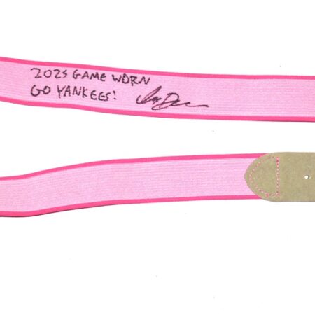 Indigo Diaz 2025 Somerset Patriots Game Worn & Signed "GO YANKEES!" Pink Baseball Belt