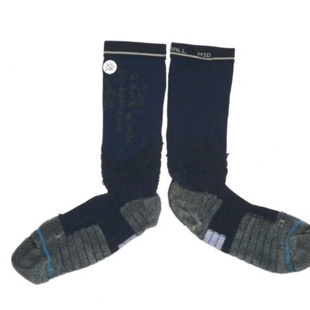 Indigo Diaz 2025 Somerset Patriots Game Worn & Signed Blue & Grey Stance MLB Socks (Sock is Signed on Inside)