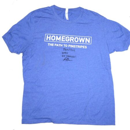 Indigo Diaz 2025 Somerset Patriots Practice Worn & Signed GO YANKEES! HOMEGROWN Shirt