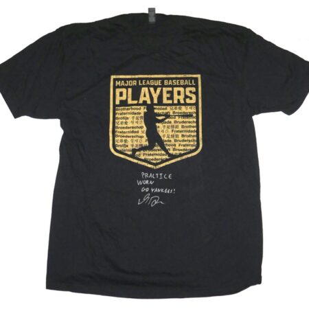 Indigo Diaz 2025 Somerset Patriots Practice Worn & Signed Black & Gold MLB PLAYERS Gildan XL Shirt