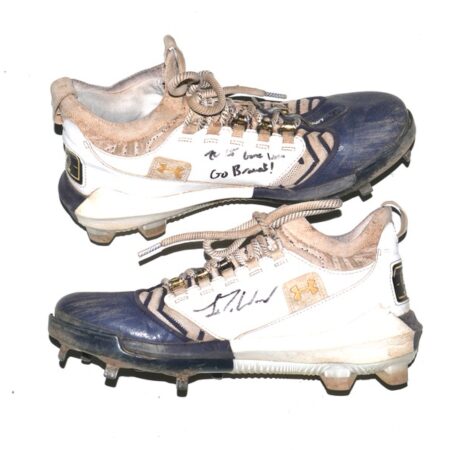 Luke Waddell 2025 Gwinnett Stripers #12 Game Worn & Signed Grey & Blue Under Armour Cleats