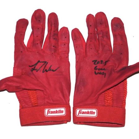 Luke Waddell 2025 Gwinnett Stripers Game Worn & Signed Red Franklin Batting Gloves