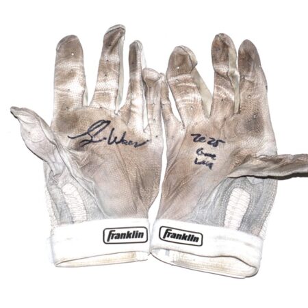 Luke Waddell 2025 Gwinnett Stripers Game Worn & Signed White & Grey Franklin Batting Gloves