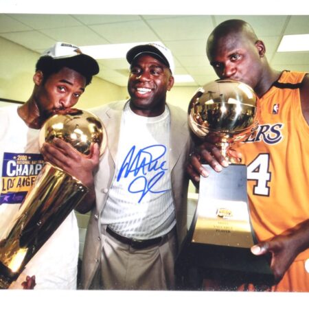 Magic Johnson Signed Los Angeles Lakers Championship Celebration 11 x 14 with Kobe Bryant and Shaquille O'Neal - Beckett Hologram