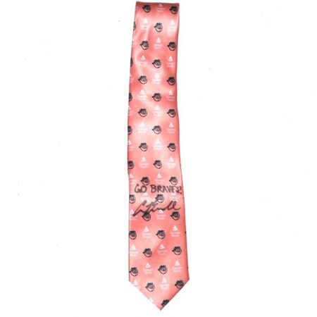 Cade Bunnell 2025 Columbus Clingstones Signed GO BRAVES! Peach Neck Tie - Stadium Giveaway for Father's Day!